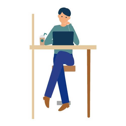 デスクでパソコンを見る男性イラスト